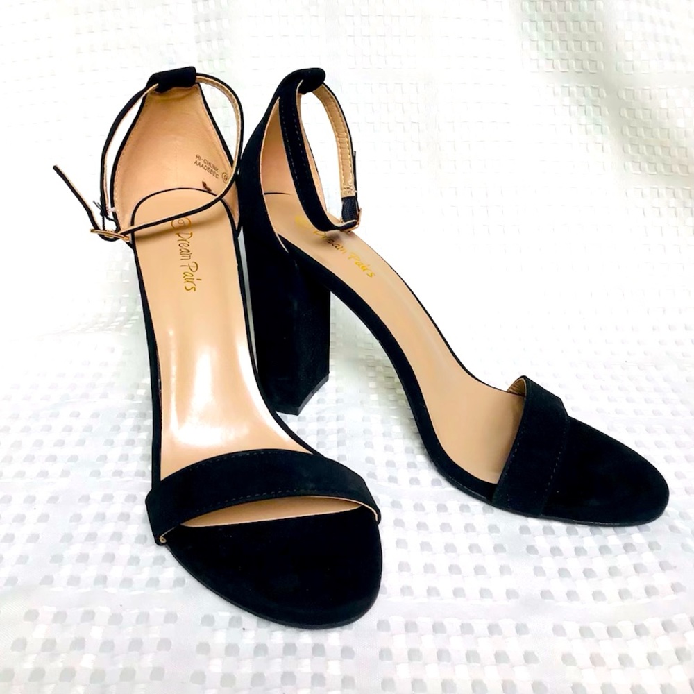 Dream Pairs Black strappy suede stacked chunky high heel